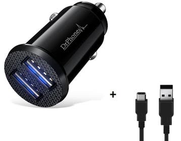 DrPhone Invisible 5V 2.4A 10W Mini Autolader + 1m USB-C Kabe, Verzenden, Nieuw