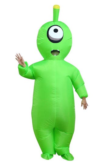 KIMU® Opblaas Kostuum Eenoog Alien Opblaasbaar Pak Alienpak, Carnaval, Nieuw, Overige maten, Ophalen of Verzenden