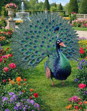 Beeld, XL Garden Peacock - New - 63 cm - Metaal
