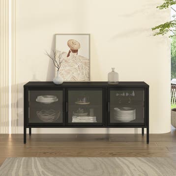 Vitrinekast Borshavisa staal 118x35x35 cm zwart [en.casa], Verzenden, Nieuw