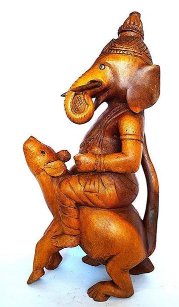 Hindoe-god Ganesha, zittend op zijn voertuig, de rat. -, Antiek en Kunst