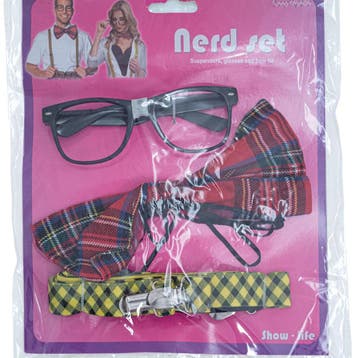 Nerd set 3 delig, bril, strik en bretels, Verzenden, Nieuw