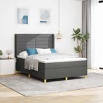 vidaXL Boxspringbed met LED-stripverlichting Grijs 160 x 200, Verzenden, Nieuw, Grijs, Stof