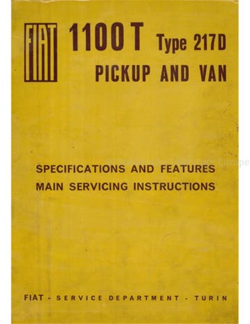 1963 FIAT 1100T (TYPE 217D) PICKUP | VAN WERKPLAATSHANDBOEK