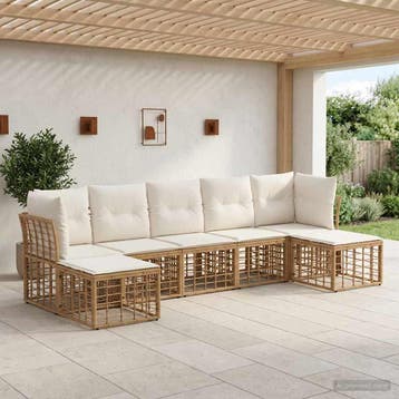 vidaXL Buiten bankenset Naturel Polyester, Verzenden, Nieuw, Rotan