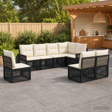 vidaXL Tuinbankenset 8 st Zwart en Cream Wit poly rattan, Tuin en Terras, Verzenden, Nieuw, 8 zitplaatsen