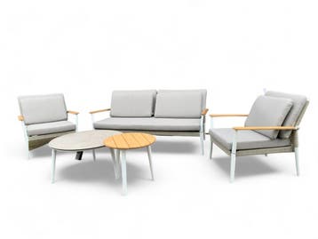 Tuinset Sandro inclusief 2 tafeltjes | Aluminium Frame Wit, Ophalen of Verzenden, Nieuw, 4 zitplaatsen