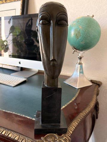 sculptuur, Grande sculpture bronze style Modigliani - Tête