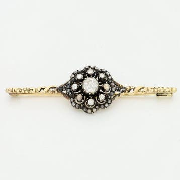 Broche - 14 karaat Geel goud, Zilver - Roosgeslepen, Sieraden, Tassen en Uiterlijk, Antieke sieraden