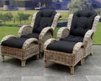 Naturel lounge balkonset 4-delig naturel rotan zwart, Tuin en Terras, Ophalen of Verzenden, Nieuw