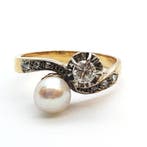 Ring - 18 karaat Geel goud Parel - Diamant, Nieuw