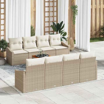vidaXL Tuinbankenset 9 st Beige poly rattan, Verzenden, Nieuw, Rotan, Meer dan 8 zitplaatsen