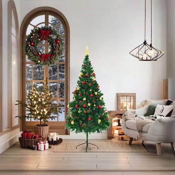 vidaXL Kunstkerstboom met verlichting en kerstballen 180 cm, Verzenden, Nieuw