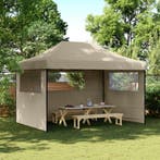 vidaXL Partytent inklapbaar pop-up met 3 zijwanden taupe, Tuin en Terras, Partytenten, Verzenden, Nieuw, Partytent