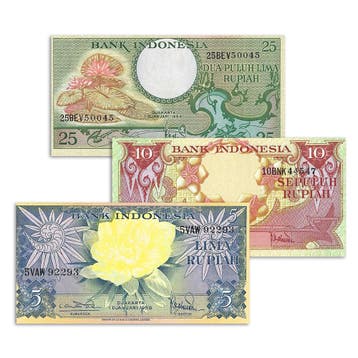 Indonesië - Flora serie 1959 set - 5, 10 en 25 Rupiah UNC, Verzenden