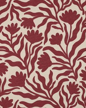 Sweatstof Naturel Bloemen Bordeauxrood, Hobby en Vrije tijd, Stoffen en Lappen, Nieuw, Rood