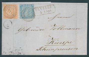 Baden 1860 - Brief uit Tryberg met rode NmSt. 145 op 3 Kr., Postzegels en Munten, Gestempeld