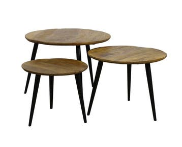Salontafel Milo set van 3 rond mangohout - Naturel, Ophalen of Verzenden, Nieuw
