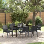 vidaXL Tuin eettafelset 7 pcs Zwart en Grijs PE Rattan, Tuin en Terras, Verzenden, Nieuw, Rotan, 7 zitplaatsen