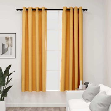 vidaXL Gordijnen linnen-look verduisterend ogen 2 st 140x175, Verzenden, Nieuw, Geel