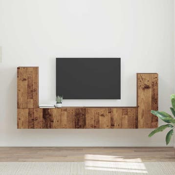 vidaXL Tv-meubelset 4 st Oud Hout Bewerkt hout, Minder dan 50 cm, Verzenden, Nieuw, Minder dan 100 cm