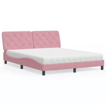 vidaXL Bed met matras fluweel roze 160x200 cm, Verzenden, 200 cm, Stof, 160 cm