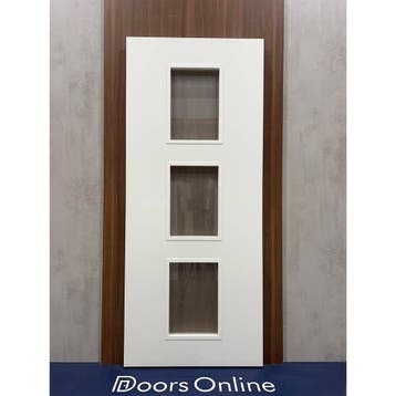 Caracas wit (Opdek rechtsdraaiend, Deur met glas), 80 tot 100 cm, Binnendeur, Nieuw, Ophalen of Verzenden