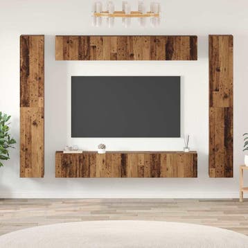 vidaXL Tv-meubelset Wandgemonteerd 10 pcs Oud Hout Bewerkt, Minder dan 50 cm, Verzenden, Nieuw, Minder dan 100 cm