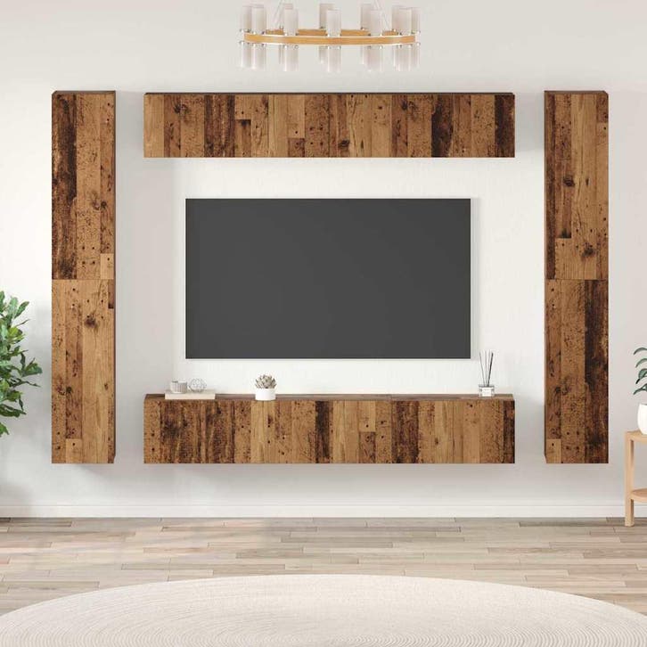 vidaXL Tv-meubelset Wandgemonteerd 10 pcs Oud Hout Bewerkt, Huis en Inrichting, Kasten | Televisiemeubels, Nieuw, Minder dan 50 cm