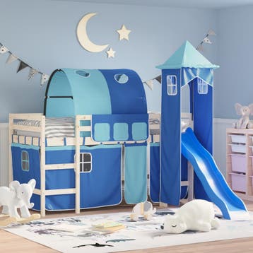 vidaXL Gordijnen voor hoogslaper met tunnel en toren blauw, Verzenden, Nieuw, Blauw