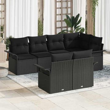 vidaXL Tuin Sofa Set 7 st Zwart Poly riet, Verzenden, Nieuw, Rotan, 7 zitplaatsen