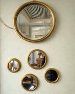 Spiegel - Hout - Set van vijf ronde convexe spiegels met