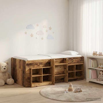 vidaXL Loft Bed Frame met Kast met plank 3 st Oud hout, Verzenden, Nieuw, Bruin, Hout