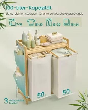 Bamboe Wasmand met Sorteervakken en Opbergplank, Verzenden, Nieuw