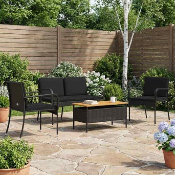 vidaXL Tuin set met kussen staal, Verzenden, Nieuw, Rotan