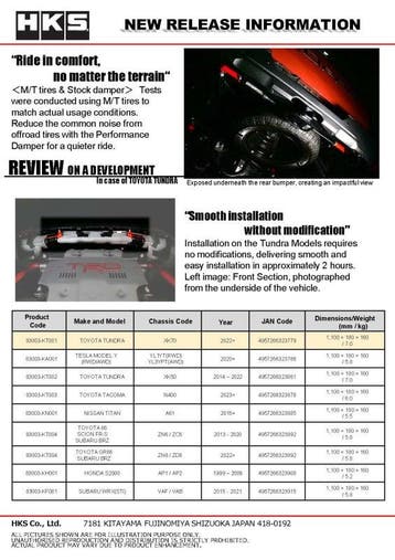 HKS Performance Damper for 2022+ Tundra, Ophalen of Verzenden, Nieuw