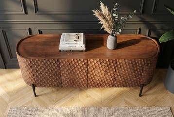 TV-bord ADLON 160 cm 3D massief mangohout met zwart frame -, Ophalen of Verzenden, Nieuw