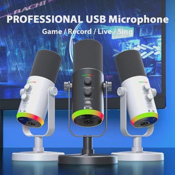 Professionele USB/XLR Microfoon met Touch Mute, RGB Verlicht, Verzenden, Nieuw