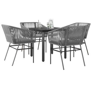 vidaXL 5-delige Tuinset met kussens poly rattan glas grijs, 4 zitplaatsen, Nieuw, Tuinset, Verzenden