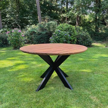 Ronde tuintafel met stalen kruispoot -  140 cm doorsnee, Tuin en Terras, Ophalen of Verzenden, Nieuw