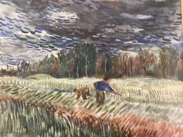 Paul Kromjong (1903-1979) - Landschap boer met seis