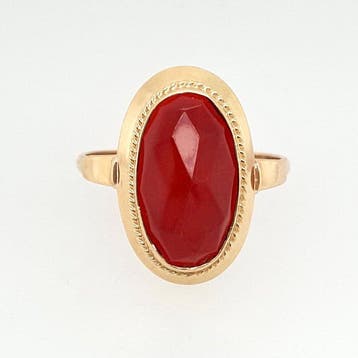 Ring - 14 karaat Geel goud Carneool, Sieraden, Tassen en Uiterlijk, Ringen, Nieuw