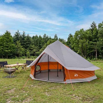 vidaXL Tipi Tent 18-persoons Grijs en Oranje Polyester en, Caravans en Kamperen, Verzenden, Nieuw, Tot en met 2