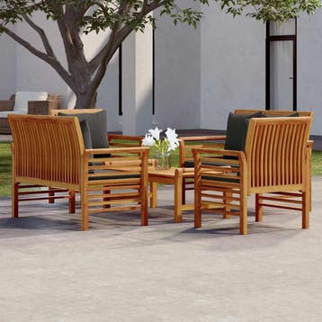 vidaXL 5-delige Loungeset met kussens massief acaciahout, Verzenden, Nieuw, Hardhout, Loungeset