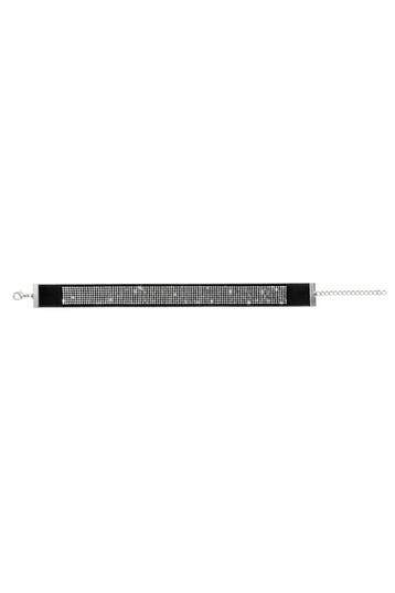 KIMU® Choker Strass Zwart Stoffen Choker met Strass Steentje, Sieraden, Tassen en Uiterlijk, Kunststof, Verstelbaar, Zwart, Nieuw