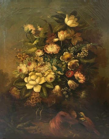 École européene (XIX-XX) - Vase à Fleurs avec des Oiseaux du
