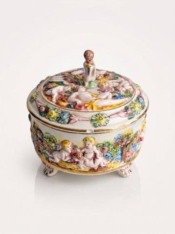 R. Capodimonte - Kan - Porselein - Vintage dekseldoos
