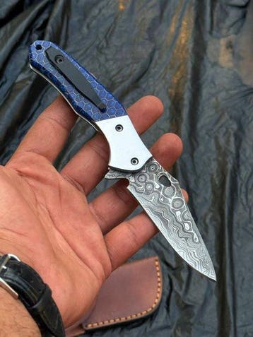 Keukenmes - Keukenmes ,Op maat handgemaakt Damascus vouwbaar