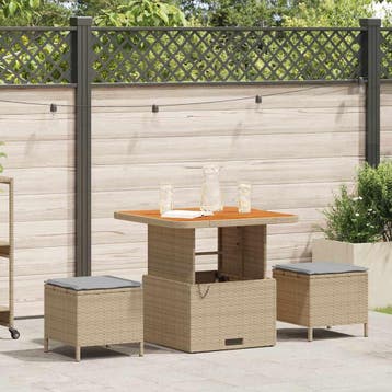 vidaXL Tuin eettafelset 3 st Beige poly rattan, Verzenden, Nieuw, Rotan, 3 zitplaatsen