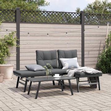 vidaXL Tuinbanken met kussens 2 st gepoedercoat staal zwart, Tuin en Terras, Verzenden, Nieuw, Metaal
